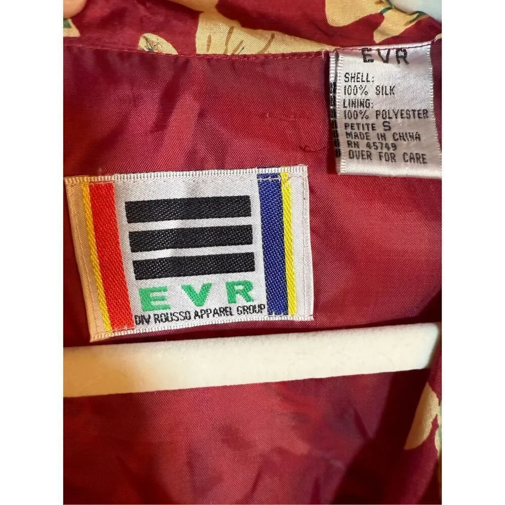 EVR DIV Rousso Apparel Vintage 100% Silk Women's Bomber Jacket Leaves Tan Red Sz